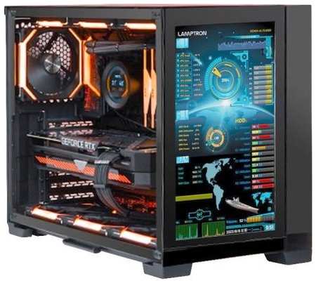 Корпус Lamptron Modified Lian Li O11 Single-Side Display PC Case (Front Display Panel, Black), с ЖК экраном в лицевой панели, черный 2034037876