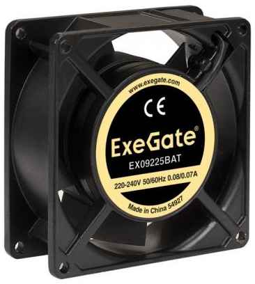 Exegate EX289004RUS Вентилятор 220В ExeGate EX09225BAT (92x92x25 мм, 2-Ball (двойной шарикоподшипник), клеммы, 2600RPM, 35dBA)