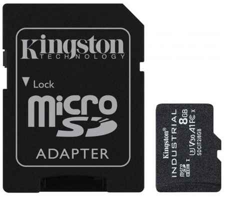 Промышленная карта памяти microSDHC Kingston, 8 Гб Class 10 UHS-I U3 V30 A1 TLC в режиме pSLC, темп. режим от -40? до +85?, с адаптером