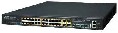 PLANET Layer 3 24-Port 10/100/1000T 802.3at POE + 4-Port 10G SFP+ Stackable Managed Gigabit Switch (370W)