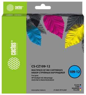Картридж струйный Cactus CS-CZ109-12 черный/голубой/желтый/пурпурный набор (64.2мл) для HP DJ IA 3525/5525/4525 2034049379