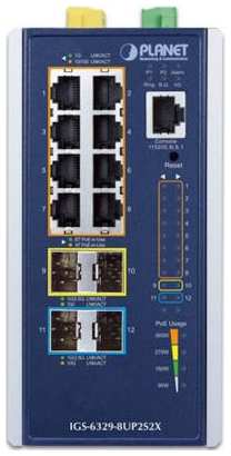 Коммутатор/ PLANET IGS-6329-8UP2S2X IP30 DIN-rail Industrial L3 8-Port 10/100/1000T 802.3bt PoE + 2-port 1G/2.5G SFP + 2-Port 10G SFP+ Full Managed Sw