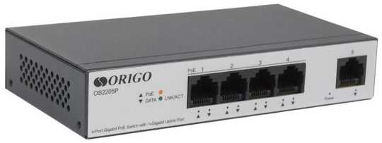 Origo Unmanaged Switch 4x1000Base-T PoE, 1x1000Base-T, PoE Budget 60W, Long-range PoE up to 250m, metal case 2034056973