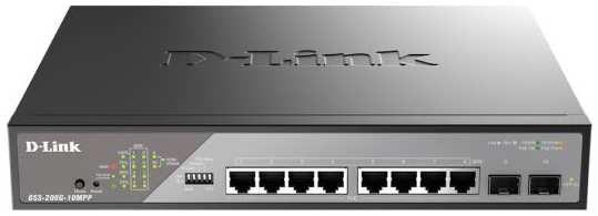 D-Link Smart L2 Surveillance Switch 8х1000Base-T PoE 802.3bt 90W, 2x1000Base-X SFP, PoE Budget 242W, Long-range PoE up to 250m 2034057064