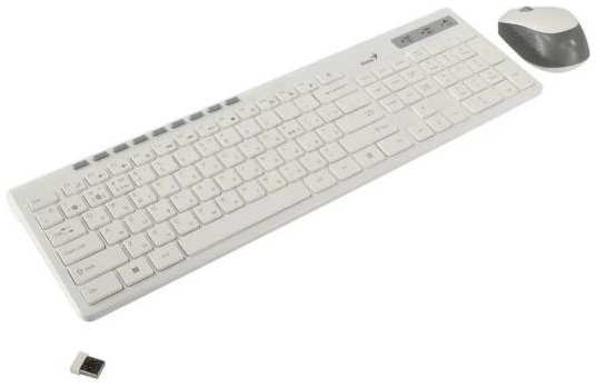 Комплект беспроводной Genius Smart KM-8230 WHITE, клавиатура+мышь, USB, 1 мини-ресивер на оба устройства. Клавиатура: 104 клавиши кнопка SmartGenius 2034057228
