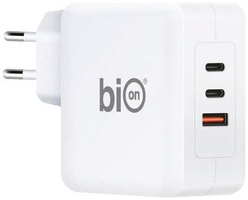 Bion Сетевое Зарядное Устройство, GaN, USB-A + 2*USB-C, PowerDelivery, 100 Вт, белый [BXP-GAN-PD-A2C-100W] 2034057712