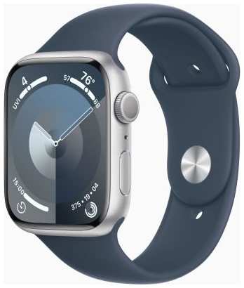 Смарт-часы Apple Watch Series 9 A2980 45мм OLED корп.серебристый Sport Band рем.синий разм.брасл.:160-210 мм (MR9E3ZP/A) 2034058535