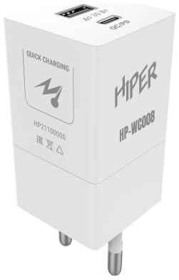 HIPER СЗУ 30 Вт, QC/PD, TYPE-C + USB A, белый (HP-WC008)