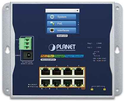 PLANET IP30, IPv6/IPv4, L2+ 8-Port 10/100/1000T 802.3at PoE + 2-Port 1G/2.5G SFP Wall-mount Managed Switch with LCD touch screen (-20~70 degrees C, du 2034071031