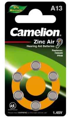 Camelion ZA13 BL-6 Mercury Free (A13-BP6(0%Hg), батарейка для слуховых аппаратов, 1.4 V,280mAh) (6 шт. в уп-ке)