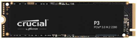 Crucial SSD P3, 4000GB, M.2(22x80mm), NVMe, PCIe 3.0 x4, QLC, R/W 3500/3000MB/s, IOPs н.д./н.д., TBW 800, DWPD 0.1 (12 мес.) 2034093102