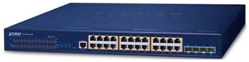 Коммутатор/ PLANET Layer 3 24-Port 10/100/1000T 802.3at PoE + 4-Port 10G SFP+ Stackable Managed Switch (370W PoE budget, Hardware stacking up to 8 uni