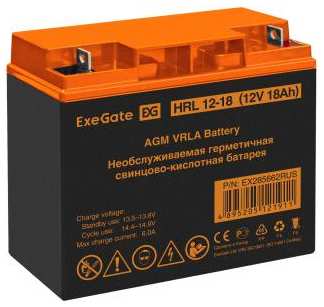 Аккумуляторная батарея ExeGate HRL 12-18 (12V 18Ah, клеммы F3 (болт М5 с гайкой)) 2034097031