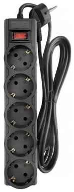 CBR Сетевой фильтр CSF 2505-1.8 Black CB, 5 евророзеток, длина кабеля 1,8 метра, цвет чёрный (коробка) 2034106350