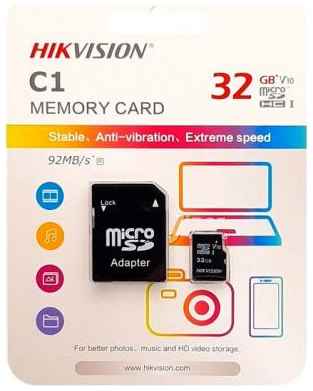 Флеш карта microSDHC 32GB Hikvision HS-TF-C1(STD)/32G/Adapter (с SD адаптером) R/W Speed 92/20MB/s , V10 2034113591
