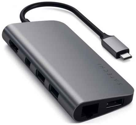 Адаптер USB Type-C Satechi ST-TCMM8PAM 3 х USB 3.0 1 Ethernet HDMI USB Type-C microSD SD серый