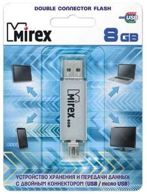 Флеш накопитель 8GB Mirex Smart, OTG, USB 2.0/MicroUSB, Серебро 2034126714