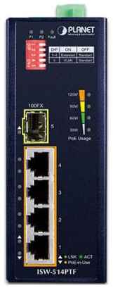 Planet IP30 4-Port/TP + 1-Port Fiber(SFP) POE Industrial Fast Ethernet Switch (-40 to 75 C) 2034130207