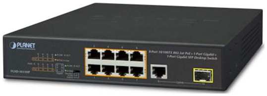 Planet 8-Port 10/100TX 802.3at PoE + 1-Port 10/100/1000T + 1-Port 100/1000X SFP Desktop Switch (120W PoE Budget, Standard/VLAN/Extend mode, 10-inch and rack- 2034130212