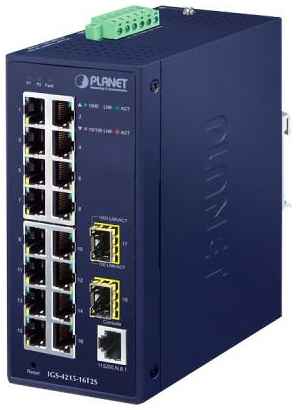 PLANET IGS-4215-16T2S IP30 Industrial L2/L4 16-Port 10/100/1000T + 2-Port 100/1000X SFP Managed Switch (-40~75 degrees C, dual redundant power input o