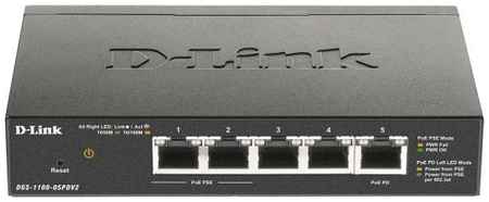 D-Link DGS-1100-05PDV2/A1A, L2 Smart Switch with 4 10/100/1000Base-T ports and 1 10/100/1000Base-T PD port(2 PoE ports 802.3af (15,4 W), PoE Budget 18 2034152510