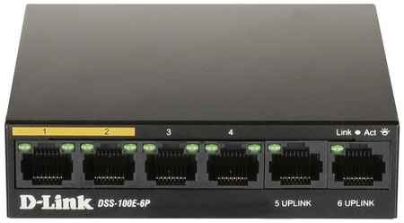 D-Link DSS-100E-6P/A1A Неуправляемый коммутатор с 6 портами 10/100Base-TX (4 порта PoE 802.3af/at, PoE-бюджет 55 Вт, дальность до 250 м) {10} (461910) 2034157696