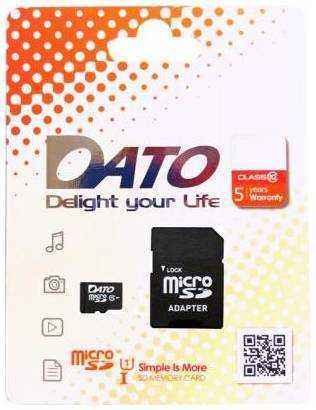 Флеш карта microSDHC 8Gb Class10 Dato DTTF008GUIC10 + adapter