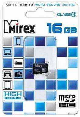 Флеш карта microSD 16GB Mirex microSDHC Class 4 (13612-MCROSD16)