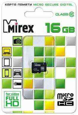 Флеш карта microSD 16GB Mirex microSDHC Class 10 (13612-MC10SD16)