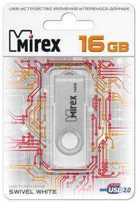 Флеш накопитель 16GB Mirex Swivel, USB 2.0, Белый