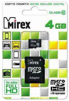 Флеш карта microSD 8GB Mirex microSDHC Class 10 (SD адаптер) (13613-AD10SD08)