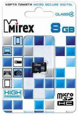 Флеш карта microSD 8GB Mirex microSDHC Class 4 (13612-MCROSD08)
