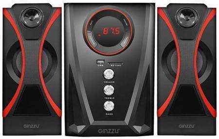 Ginzzu GM-407 2.1 с Bluetooth, выходная мощность 20Вт + 2х10Вт, аудиоплеер USB-flash, SD-card, FM-радио, пульт ДУ - 21 кнопка, стерео вход (2RCA), экв