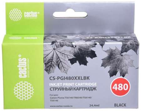 Картридж струйный Cactus CS-PGI480XXLBK черный (24.4мл) для Canon Pixma TR7540/TR8540/TS6140/TS8140 2034679720