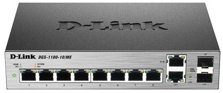Коммутатор D-Link DGS-1100-10 / ME / A2A Управляемый коммутатор 2-го уровня с 8 портами 10 / 100 / 1000Base-T и 2 комбо-портами 100 / 1000Base-T / SFP (DGS-1100-10/ME/A2A)