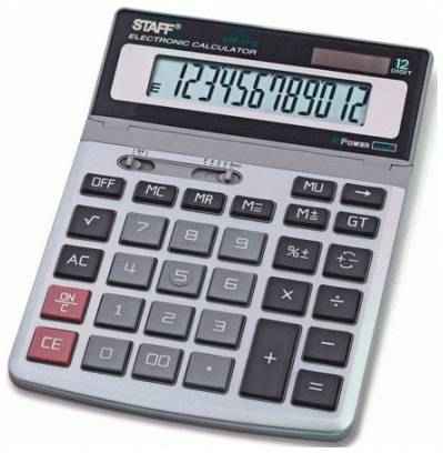 Калькулятор настольный металлический STAFF STF-1712 (200х152 мм), 12 разрядов, двойное питание, 250121 2034705607