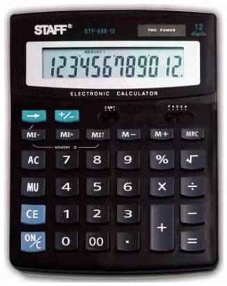 Калькулятор настольный STAFF STF-888-12 (200х150 мм), 12 разрядов, двойное питание, 250149 2034705696