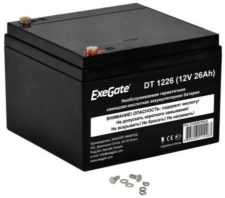 Аккумуляторная батарея ExeGate DT 1226 (12V 26Ah, под болт М5) EX282970RUS (DT 1226 (12V 26Ah))