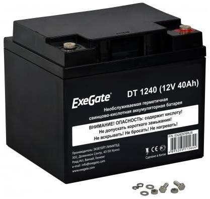 Exegate EX282977RUS Exegate EX282977RUS Аккумуляторная батарея ExeGate DTM 1240 L (12V 40Ah), клеммы под болт М5 (DTM 1240 L (12V 40Ah))