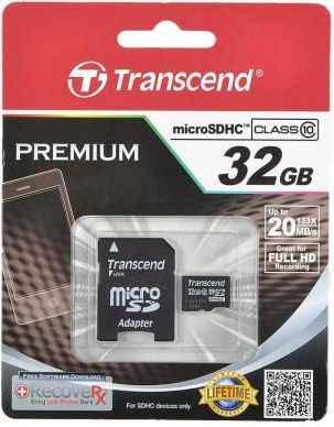 Карта памяти MicroSDHC 32Gb Class 10 Transcend TS32GUSDHC10 + адаптер SD