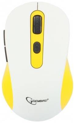 Gembird MUSW-221-Y {Мышь беспров., белый / жёлтый, 5кн.+колесо-кнопка, 800 / 1200 / 1600DPI, 2.4ГГц, трехуровневая система энергосбережения}