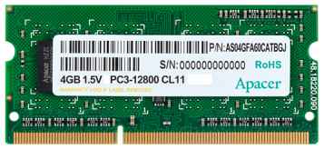 Оперативная память для ноутбука 4Gb (1x4Gb) PC3-12800 1600MHz DDR3 SO-DIMM CL11 Apacer AS04GFA60CATBGC