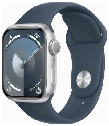 Смарт-часы Apple Watch Series 9 A2978 41мм OLED корп.серебристый Sport Band рем.синий разм.брасл.:130-180мм (MR903LL/A) 2034948790