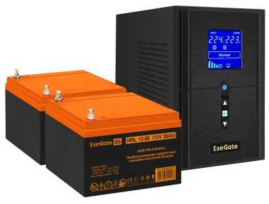 Комплект ИБП EX295988RUS + батарея 26Aч EX285663RUS 2шт (инвертор, синус, для котла) ExeGate SineTower SZ-1500.LCD.AVR.2SH.1C13.USB<1500VA/1200W 2034971419