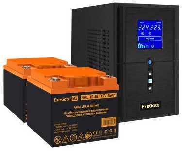 Комплект ИБП EX295987RUS + батарея 45Aч EX285666RUS 2шт (инвертор, синус, для котла) ExeGate SineTower SZ-1000.LCD.AVR.2SH.1C13.USB<1000VA/800W, ч 2034971422