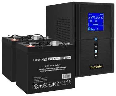 Комплект ИБП EX295987RUS + батарея 55Aч EX285667RUS 2шт (инвертор, синус, для котла) ExeGate SineTower SZ-1000.LCD.AVR.2SH.1C13.USB<1000VA/800W, ч 2034971425
