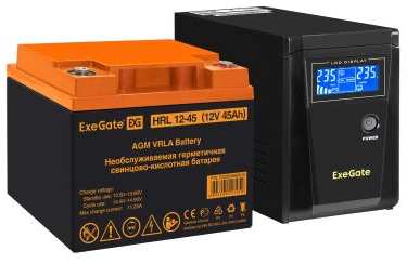 Комплект ИБП EX295986RUS + батарея 45Aч EX285666RUS 1шт (инвертор, синус, для котла) ExeGate SineTower SZ-600.LCD.AVR.1SH<600VA/360W, чистый синус 2034971460