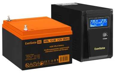 Комплект ИБП EX295986RUS + батарея 26Aч EX285663RUS 1шт (инвертор, синус, для котла) ExeGate SineTower SZ-600.LCD.AVR.1SH<600VA/360W, чистый синус 2034971464