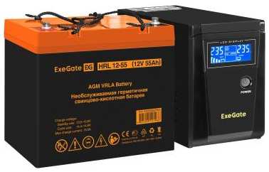 Комплект ИБП EX295986RUS + батарея 55Aч EX285652RUS 1шт (инвертор, синус, для котла) ExeGate SineTower SZ-600.LCD.AVR.1SH<600VA/360W, чистый синус 2034971469