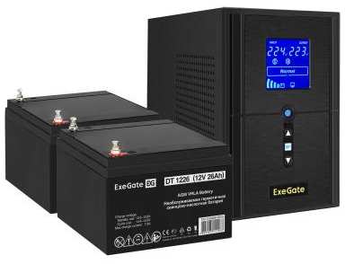 Комплект ИБП EX295987RUS + батарея 26Aч EX282970RUS 2шт (инвертор, синус, для котла) ExeGate SineTower SZ-1000.LCD.AVR.2SH.1C13.USB<1000VA/800W, ч 2034971473
